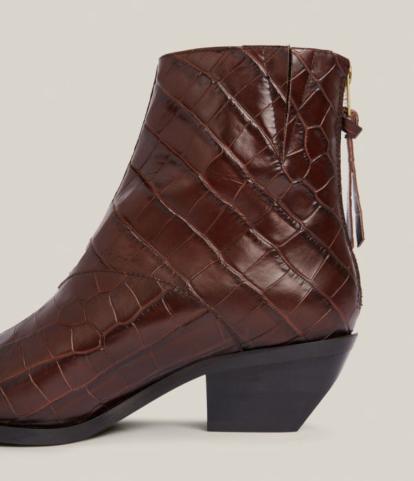 Lenora brown leather croc boots for women - Image 3