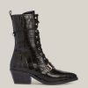 Kaylee black leather croc boots for women - Image 2