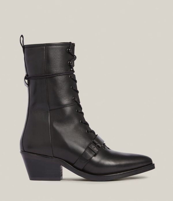 Kaylee black leather boots for women - Image 2