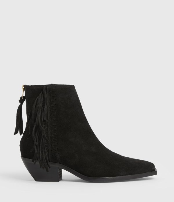 Layla suede fringe black boots for women