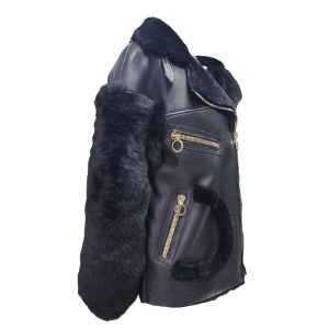 Sophia's Black and gold shearling coat - Image 3