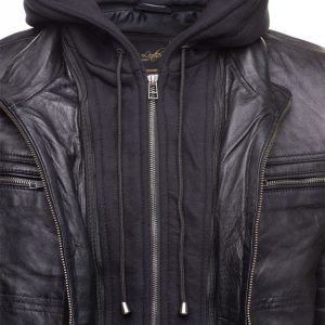 Wilder Black Leather Jacket With Removable Hoodie - Image 7