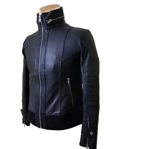 Olof's black leather jacket with straight collar - Image 3
