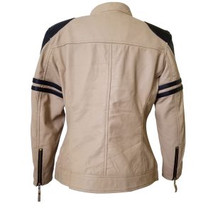 Senan’s Beige and Brown Moto Style Leather Jacket - Image 3