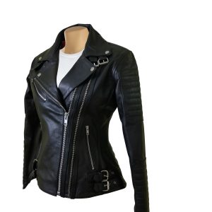 Miyah's double zipper leather jacket with ribbed stitching details - Image 3