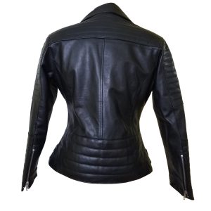 Miyah's double zipper leather jacket with ribbed stitching details - Image 5