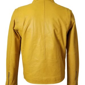 Olson's yellow biker style leather jacket with waist belt - Image 5