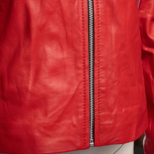 Palmyra Rose Red Leather Jacket With Fur Collar - Image 4