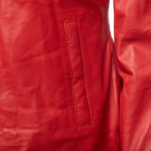 Palmyra Rose Red Leather Jacket With Fur Collar - Image 5