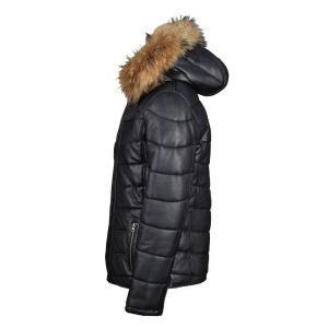 Rossi's polyfill winter leather jacket with fur on hoodie - Image 5