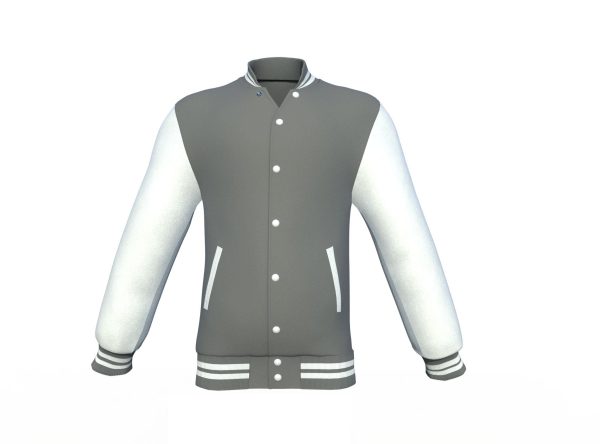 Grey Varsity Letterman Jacket with White Sleeves - Image 13