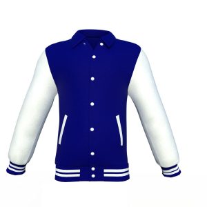 Navy Varsity Letterman Jacket with White Sleeves - Image 14