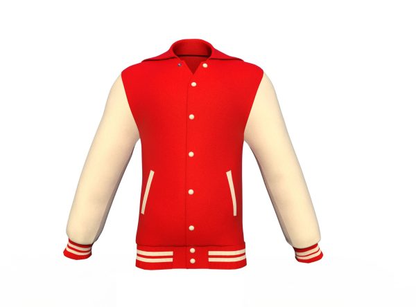 Red Varsity Letterman Jacket with Cream Sleeves - Image 3