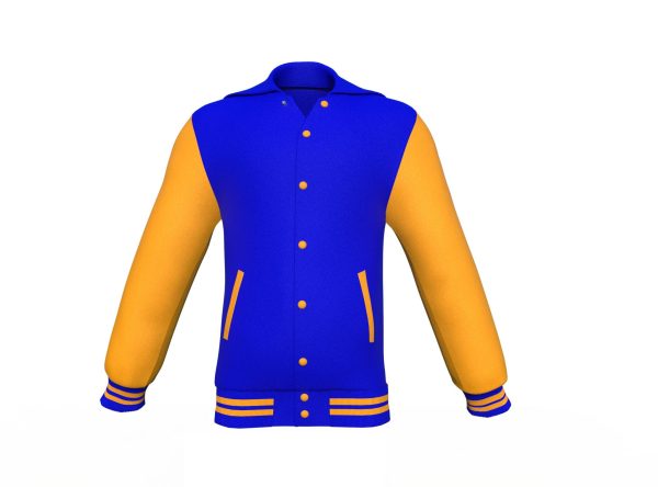 Blue Varsity Letterman Jacket with Gold Sleeves - Image 3