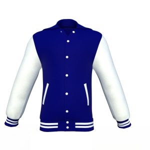 Navy Varsity Letterman Jacket with White Sleeves - Image 3