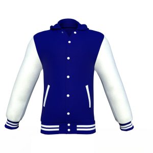 Navy Varsity Letterman Jacket with White Sleeves - Image 4