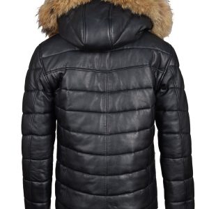 Rossi's polyfill winter leather jacket with fur on hoodie - Image 7