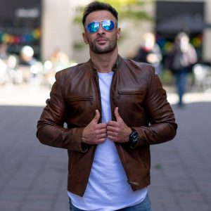 Nick Hawley's Two -Tone brown Cafe racer Leather Jacket - Image 3