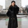 Aria Black Chic long cashmere blend coat with fox fur - Image 3