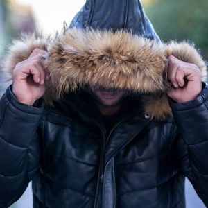 Rossi's polyfill winter leather jacket with fur on hoodie - Image 4
