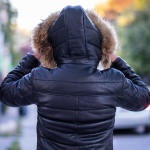 Rossi's polyfill winter leather jacket with fur on hoodie - Image 6