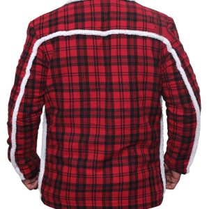 Ryan Reynold's Red and Black  Checkered Jacket with Faux Shearling - Image 3