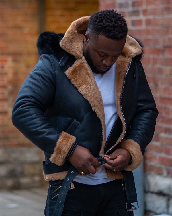 Jean's B3 Bomber Aviator Shearling Jacket with hoodie - Image 5