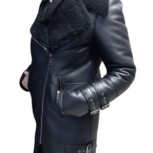 Paulina's Black shearling jacket with large lapels - Image 3