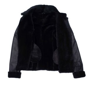 Tasha’s Black Sheepskin Shearling B-3 Bomber Style Jacket - Image 6