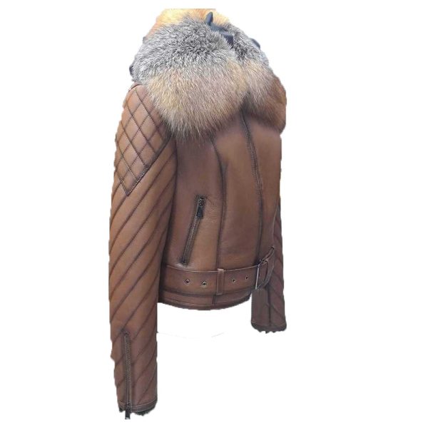 Lumins  quilted shearling jacket with crystal fox fur - Image 5