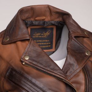 Tracy's shaded brown crop biker leather jacket with waist belt - Image 3