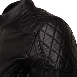 Welsh's moto style leather jacket with diamond stitching details - Image 3