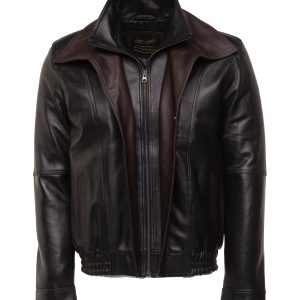 Byrne's brown and black Aviator style leather jacket with spread collars - Image 3