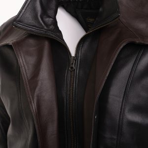 Byrne's brown and black Aviator style leather jacket with spread collars - Image 4