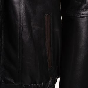 Byrne's brown and black Aviator style leather jacket with spread collars - Image 5