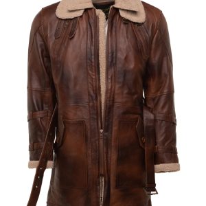Vintage Rust 3/4 Leather Trench coat with Sherpa Lining - Image 3