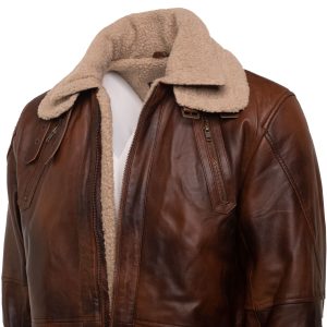 Vintage Rust 3/4 Leather Trench coat with Sherpa Lining - Image 4