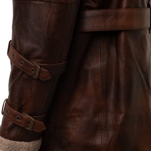 Vintage Rust 3/4 Leather Trench coat with Sherpa Lining - Image 5