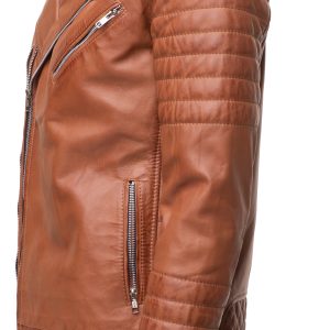 Tan Quilted Biker leather jacket - Image 3