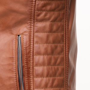 Tan Quilted Biker leather jacket - Image 4