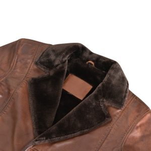 Rust leather car coat with faux fur - Image 3