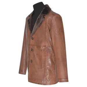 Rust leather car coat with faux fur - Image 6