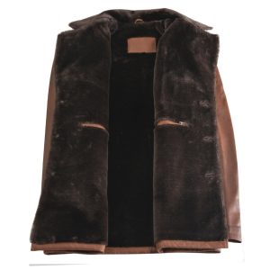 Rust leather car coat with faux fur - Image 4