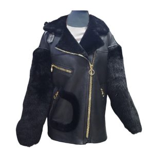 Sophia's Black and gold shearling coat - Image 4