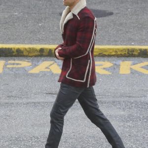 Ryan Reynold's Red and Black  Checkered Jacket with Faux Shearling - Image 5
