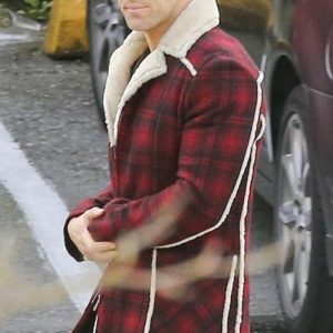 Ryan Reynold's Red and Black  Checkered Jacket with Faux Shearling - Image 4