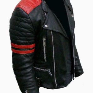 Classic design brando red & black men’s motorcycle biker genuine leather jacket - Image 2