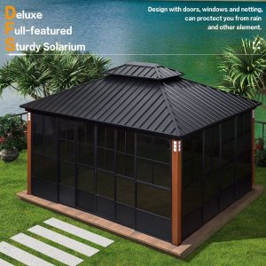 Hardtop Gazebo For Patio Screen House Backyard Sunroom With LED Lights Outdoor Aluminum Solarium Canopy 12′ x 14′ - Image 17