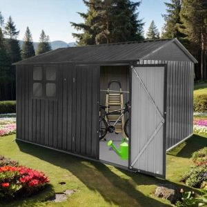 10ft x 8ft Garden Shelter with Window – Outdoor Metal Storage Shed