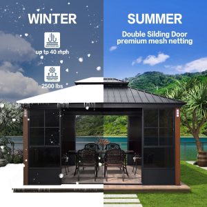 Hardtop Gazebo For Patio Screen House Backyard Sunroom With LED Lights Outdoor Aluminum Solarium Canopy 12′ x 14′ - Image 16